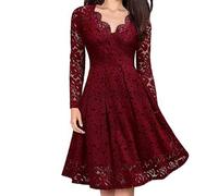 Donna Abiti Pullover Increspatura Swing Abito Scollo V Inverno Un Linea Autunno