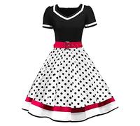 Donna. Abito da marinaio anni '50, vintage, con maniche corte, stile Audrey Hepburn, da cocktail, rockabilly, swing, da tea party anni '40, con cintura, plissettato, da matrimonio, da ballo, a linea