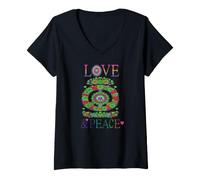 Donna Abito Hippie Peace Love Anni '60 E '70 Flower Power Maglietta con Collo a V