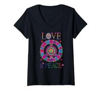 Donna Abito Hippie Peace Love Anni '60 E '70 Flower Power Maglietta con Collo a V