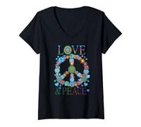 Donna Abito Hippie Peace Love Anni '60 E '70 Flower Power Maglietta con Collo a V