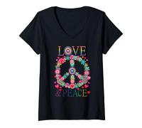 Donna Abito Hippie Peace Love Anni '60 E '70 Flower Power Maglietta con Collo a V