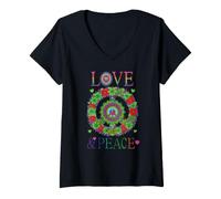 Donna Abito Hippie Peace Love Anni '60 E '70 Flower Power Maglietta con Collo a V