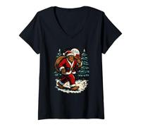 Donna Abito Natalizio da Gorilla Babbo Natale Bigfoot Holiday Walk in Snow Maglietta con Collo a V