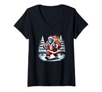 Donna Abito Natalizio da Gorilla Babbo Natale Bigfoot Holiday Walk in Snow Maglietta con Collo a V