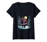 Donna Abito Natalizio da Gorilla Babbo Natale Bigfoot Holiday Walk in Snow Maglietta con Collo a V