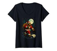 Donna Abito Natalizio da Gorilla Babbo Natale Bigfoot Holiday Walk in Snow Maglietta con Collo a V