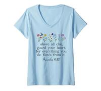 Donna Above Else Guard Your Heart Proverbs 4:23 Bible Verse Jesus Maglietta con Collo a V
