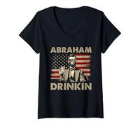 Donna Abraham Drinkin 4 luglio Divertente Abe Lincoln Maglietta con Collo a V