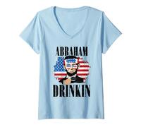 Donna Abraham Drinkin 4 luglio Divertente Abe Lincoln Maglietta con Collo a V
