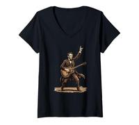 Donna Abraham Lincoln Abe Lincoln Suona la Chitarra Rock Gesture Maglietta con Collo a V