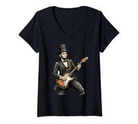 Donna Abraham Lincoln Chitarra Elettrica Rock Funny Abe Lincoln Maglietta con Collo a V
