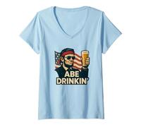 Donna Abraham Lincoln Drinkin Divertente festa del bevitore di birra del 4 luglio Maglietta con Collo a V