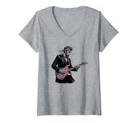 Donna Abraham Lincoln Playing Guitar Patriotic Funny July 4th Maglietta con Collo a V
