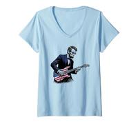 Donna Abraham Lincoln Playing Guitar Patriotic Funny July 4th Maglietta con Collo a V