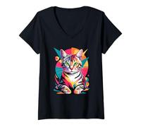 Donna Abstract Art Egyptian Mau Cat Egyptian Maus Maglietta con Collo a V
