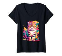 Donna Abstract Art Exotic Shorthair Shorthaired Persian Maglietta con Collo a V