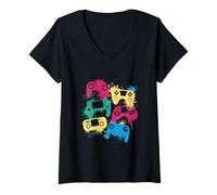 Donna Abstract Control Devices Digital Entertainment Art Maglietta con Collo a V