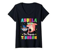 Donna Abuela del Pequeño Tiburón Nieto cumpleaños tiburón Maglietta con Collo a V