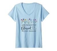 Donna Abundantly Blessed Beyond Measure Christian Bible Verse God Maglietta con Collo a V