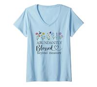 Donna Abundantly Blessed Beyond Measure Christian Bible Verses God Maglietta con Collo a V