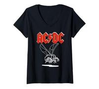 Donna AC/DC Fly On The Wall World Tour 1985 Bianco Lineart Maglietta con Collo a V