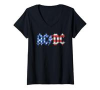 Donna AC/DC Old Glory Bandiera Americana Logo Maglietta con Collo a V