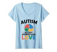 Donna Accettazione della consapevolezza dell'autismo Amore Autistico neurodiverso Maglietta con Collo a V