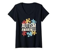 Donna Accettazione della consapevolezza dell'autismo e stile di comprensione Maglietta con Collo a V