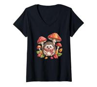 Donna Accogliente autunno riccio con funghi natura illustrazione Maglietta con Collo a V