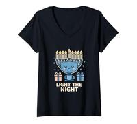 Donna Accogliente Hanukkah Menorah Light The Night Design Maglietta con Collo a V