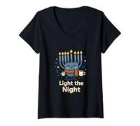 Donna Accogliente Menorah Light The Night Design Hanukkah Maglietta con Collo a V