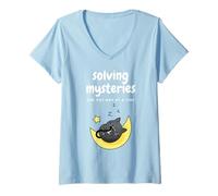 Donna Accogliente Mistero Crimine Risolvere Misteri Un Gatto Pisolino alla Volta Maglietta con Collo a V