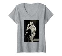 Donna ACDC cantante Bon Scott Live Back in Nero da Dick Barnatt Maglietta con Collo a V