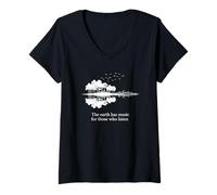 Donna Acoustic Guitar Earth Has Music for Those Who Listen Maglietta con Collo a V