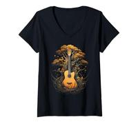 Donna Acoustic Guitar Tree of Life Maglietta con Collo a V
