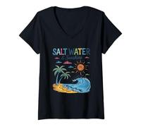 Donna Acqua salata e vibrazioni della spiaggia del sole Maglietta con Collo a V