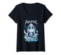 Donna Acquario Zodiaco Donna Astrologia Cosmica Elemento Acqua Maglietta con Collo a V
