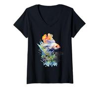 Donna Acquerello colorato Betta Fish Tropical Aquatic Art Maglietta con Collo a V