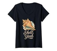 Donna Acquerello Conch Conchiglia Shell Yeah Funny Sheller Maglietta con Collo a V