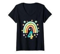 Donna Acquerello Numero 4 Rainbow Stars Bambino Design Maglietta con Collo a V