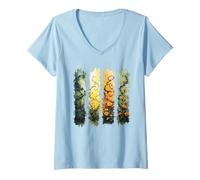 Donna Acquerello Spine Calendula Wild Botanical Design Maglietta con Collo a V