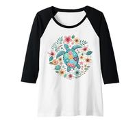 Donna Acquerello Tartaruga Mare Floreale Amante Oceano Acquatico Maglia con Maniche Raglan