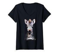 Donna Acquerello Zebra Wildlife Animal Art Safari Stripes Maglietta con Collo a V