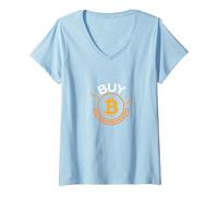 Donna Acquista Bitcoin Crypto Investor Valuta Digitale Trendy Maglietta con Collo a V, Celeste, M