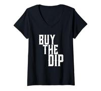 Donna Acquista The Dip Cryptocurrency Investors Azioni e Crypto Dip Maglietta con Collo a V