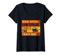 Donna Ad Alta velocità. Bassa Stress. Questa è la Via del Treno. Treno Elettrico Maglietta con Collo a V