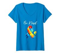 Donna Ad aprile indossiamo la consapevolezza dell'autismo blu Maglietta con Collo a V