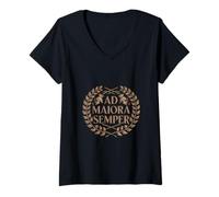Donna Ad Maiora Semper: Motivational Latin Phrase Design Maglietta con Collo a V