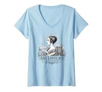 Donna ADA Lovelace Primo Programmatore Portrait Science Pioneer Maglietta con Collo a V